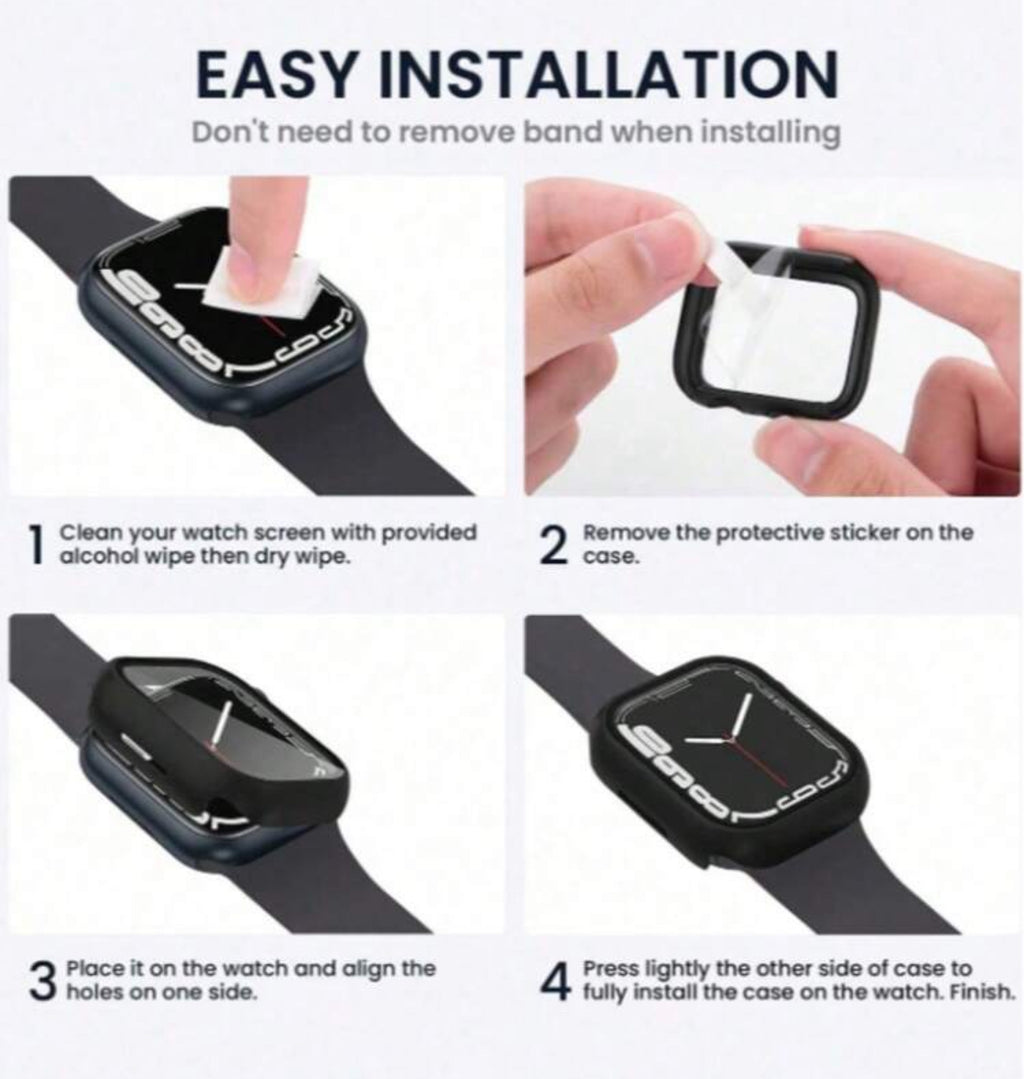 Black Stylish Casual PC Smart Watch Case 2-In-1 Ultra-Thin Tempered Glass Screen Protector – Compatible With Apple Watch Ultra/Series 10/ 46mm Sizes – Smart Watch Accessories